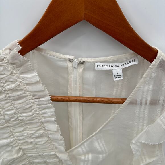 CHELSEA & WALKER NWT Ivory Cotton Silk Blend Bush Ruffle Top Blouse // 6 - Picture 7 of 15